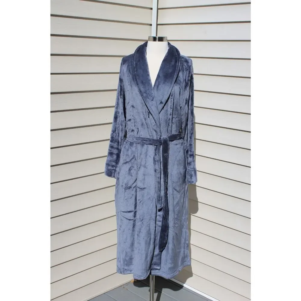 Miss Elaine Luxury Fleece Long Robe Ultra Soft Pewter Gray Size Medium - Picture 7 of 12